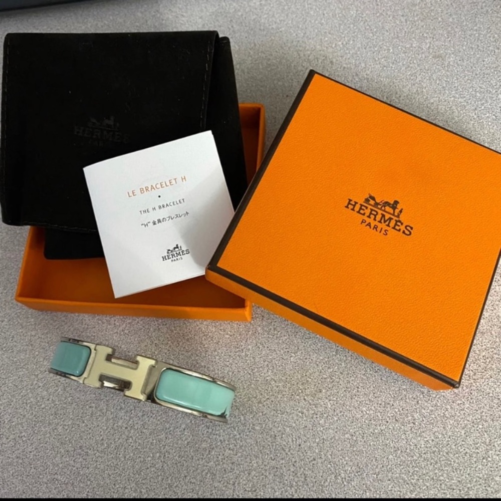 💯HERMES Tiffany-Blue Enamel Clic Clac H Bracelet